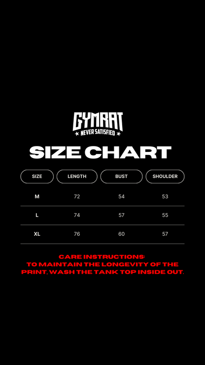 Gymrat TankTop sizechart