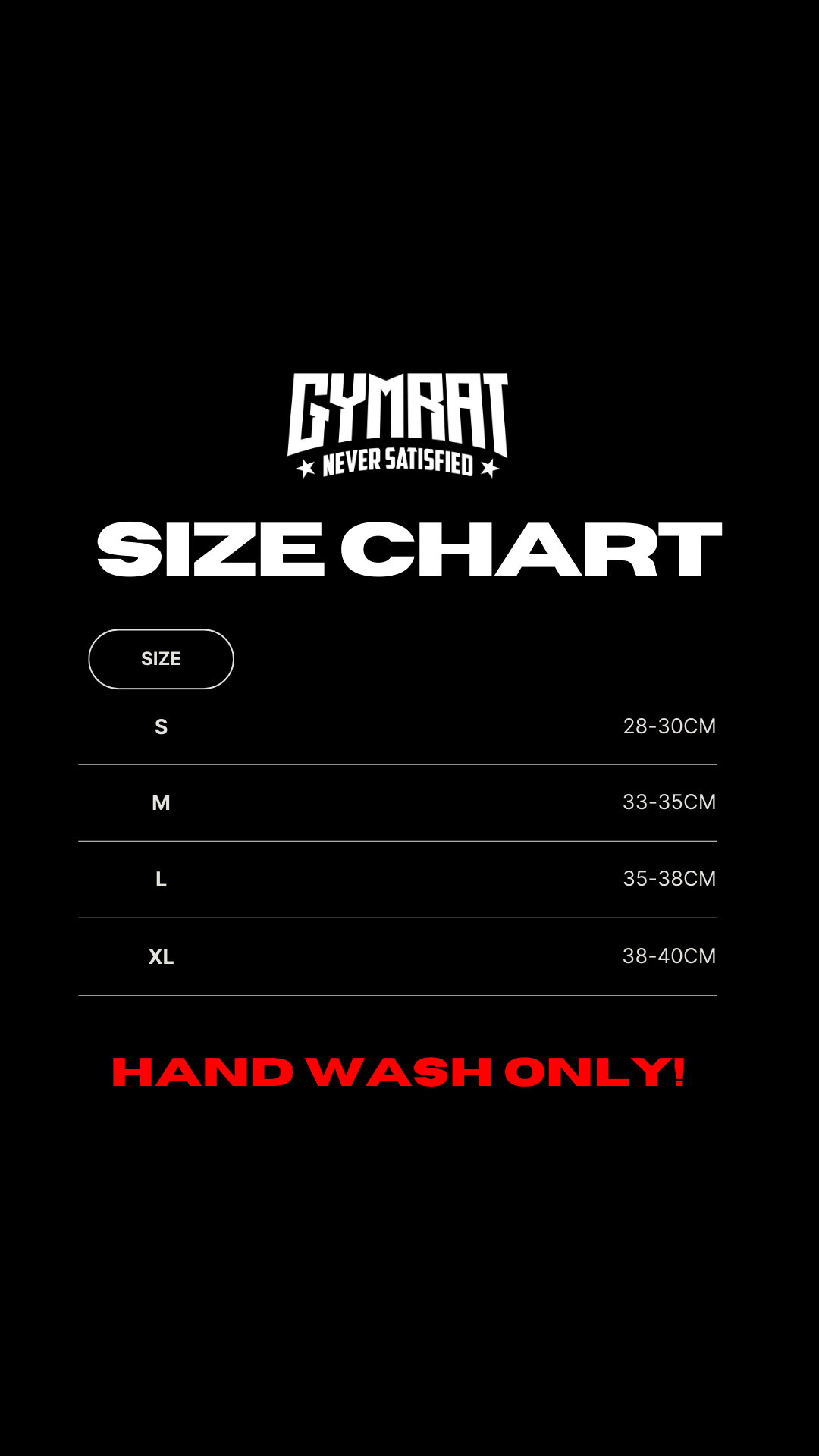 Gymrat sizechart